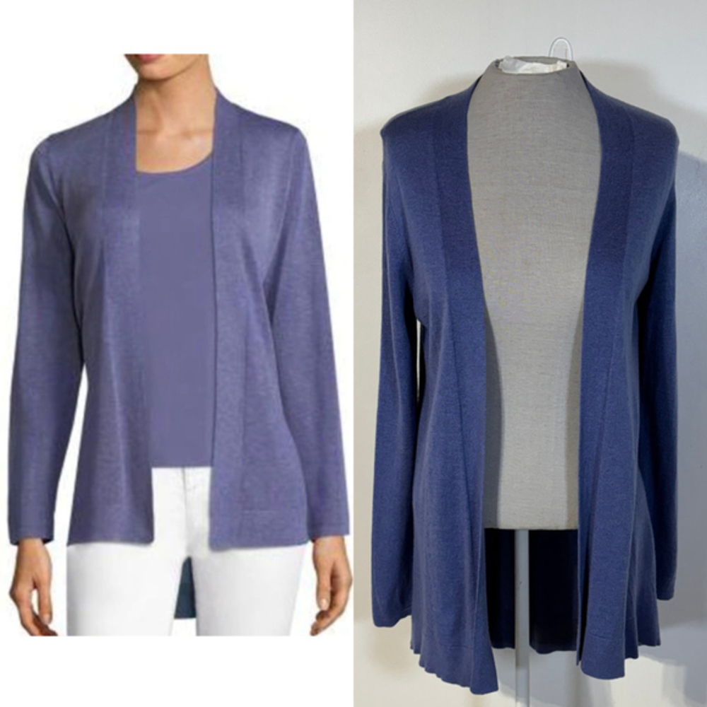 Eileen Fisher Open Front Cardigan Women’s Size Medium Purple Tencel Merino Wool